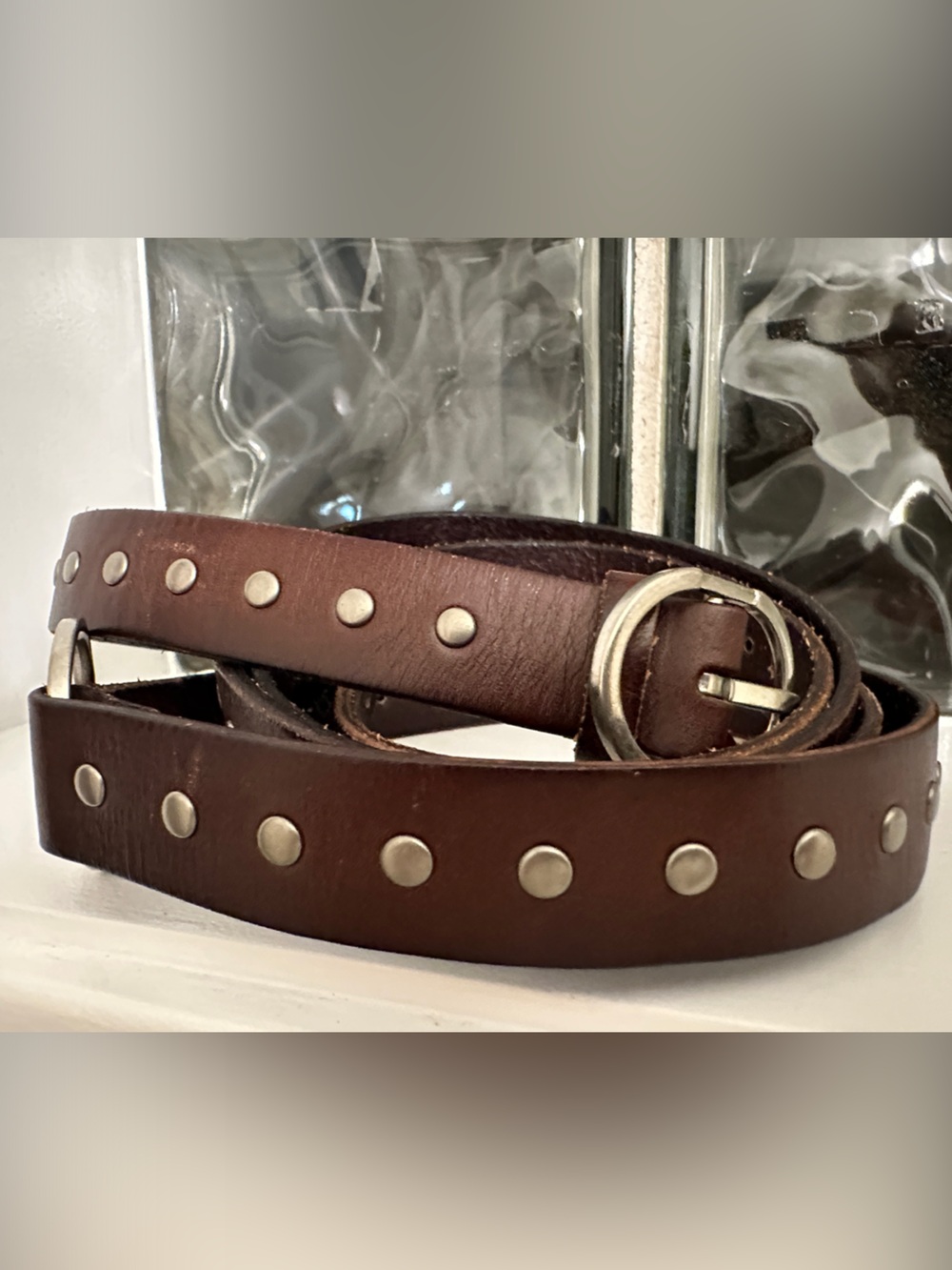 Silpada Brown Leather Studded Belt with Silver Accents Double Wrap